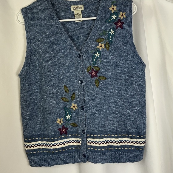Classic Elements Autumn themed button down knit vest Sz M Blue - Picture 11 of 11